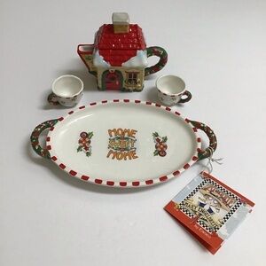 Mary Engelbreit Mini Tea Set Home Sweet Home 2000 Christmas Touches Ceramic NEW
